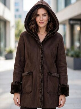 St. John's Bay Chocolate Brown Hooded Faux-Shearling Coat